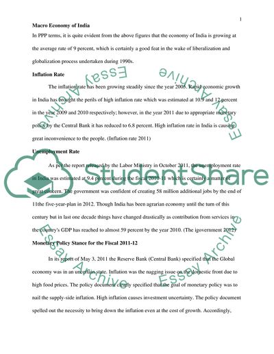 Analysis of Salient Macroeconomic Parameters of India