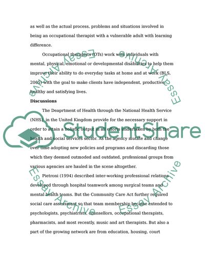 The Interprofessional Working Environment with Vulnerable Adult with Learning Disabilities