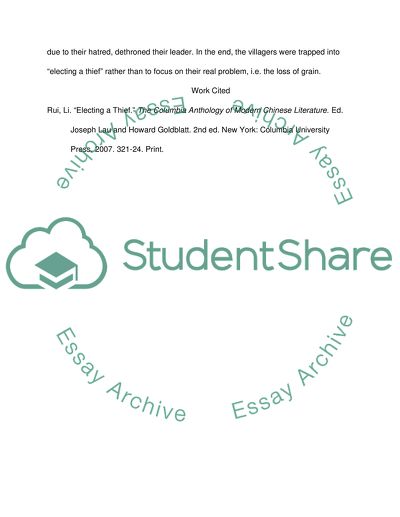 Electing a Thief and Its Relation to the Social Condition in China