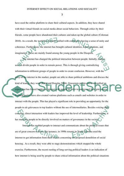 Internet Effect on Social Relations and Sociality