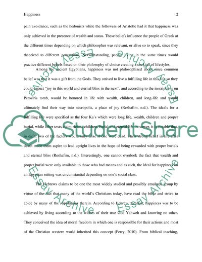 Explain what the ancient Mesopotamians, Egyptians, Hebrews and Greeks thought and felt about happiness
