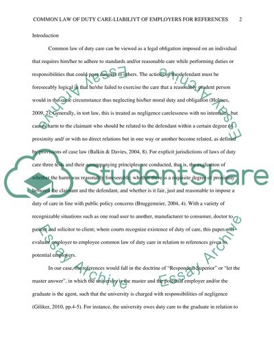 Common Law of Duty Care-Liability of Employers for References