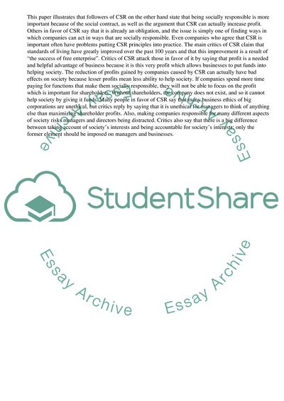 Corporate Social Responsibility and Profit