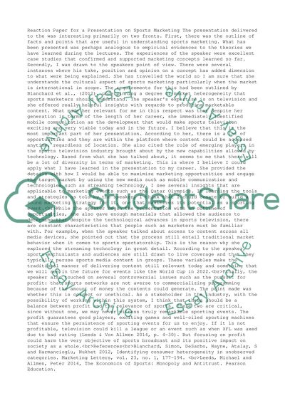 Speaker responce on sport markting