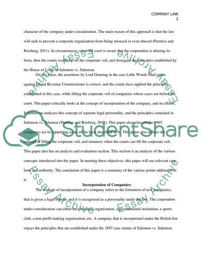 The Concept of Incorporation of a Company