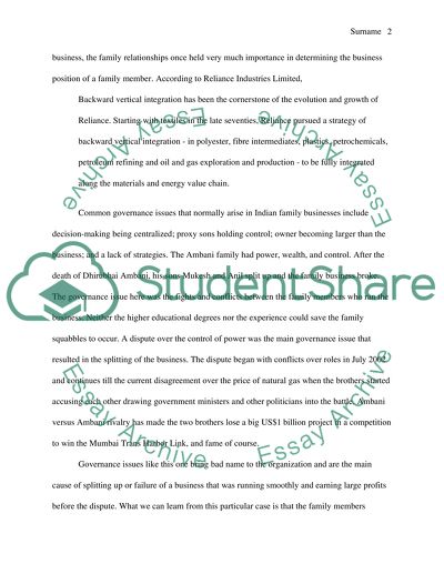 Governance issues in a family business