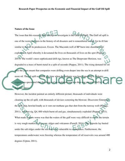 Research Paper Prospectus on the Economic and Financial Impact of the Gulf Oil Spil