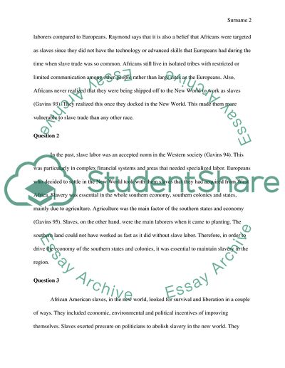 Reaction Paper to A. Gavins Diasporic Africans and Slavery