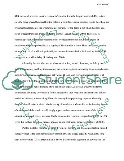 The Unitary and Duplex Model of Memory