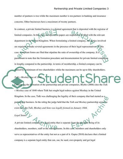 Partnership and Private Limited Companies