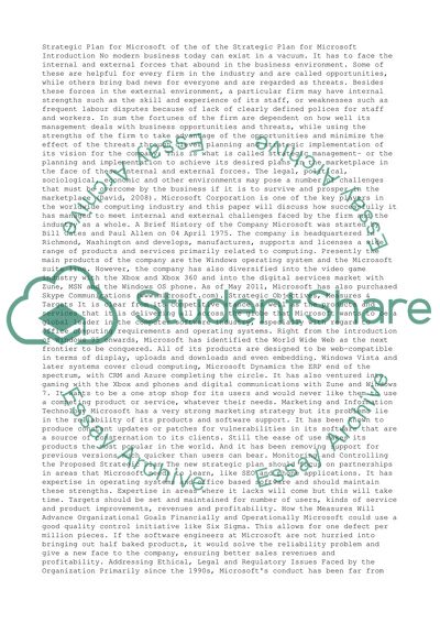 Strategic Plan for Microsoft