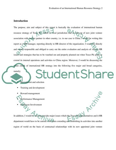 Evaluation of an International Human Resource Strategy