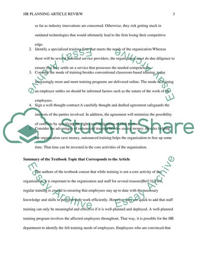Review of HR Planning Article Titled Consider Outsourced Training