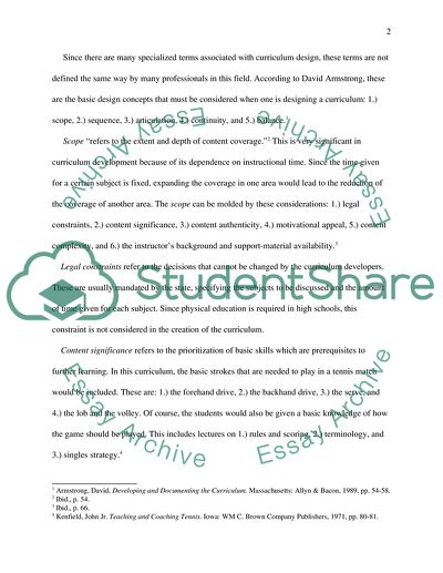 Curriculum Design for Teaching High-School Tennis