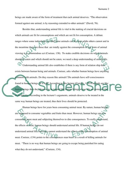 What is the place of reason in relationship to understanding animal life Coetzee