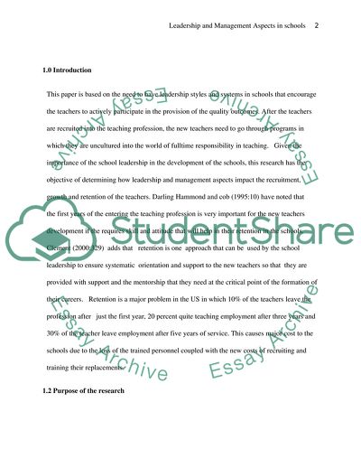 Leadership and Management Aspects of Teacher Recruitment and Retention