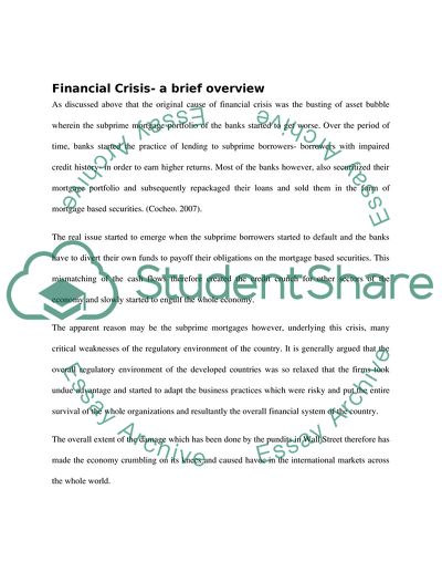 The Current Financial Crisis in the US