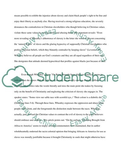 Phillis Wheatley as a Slave