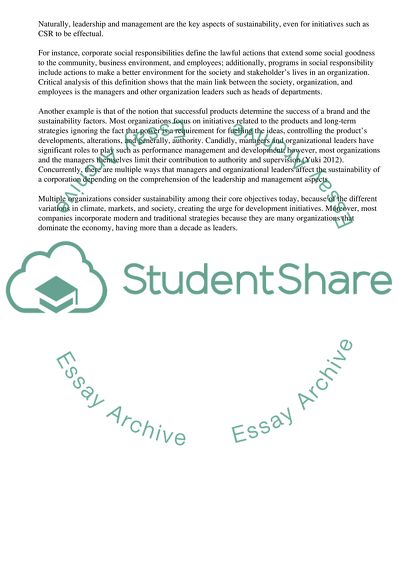 Leadership and Management as Facilitators of Sustainability