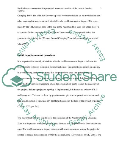 Health impact assessment for proposed western extension of the central London