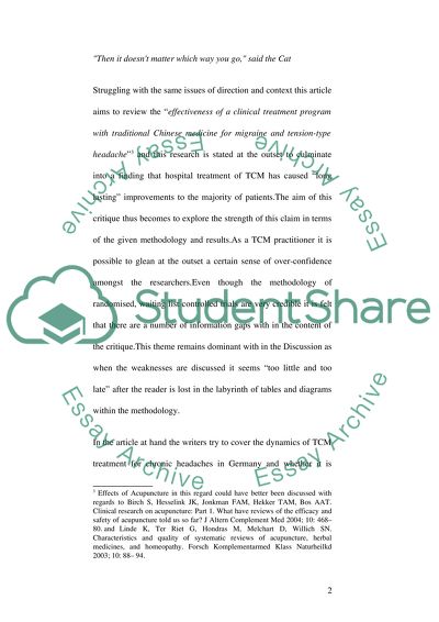 Traditional Chinese Medicine Article Critique