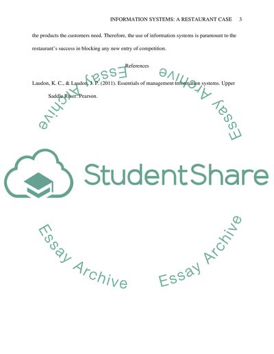 Information Systems: A Restaurant Situation