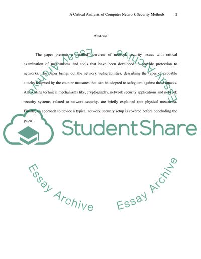 A Critical Analysis of Computer Network Security Methods
