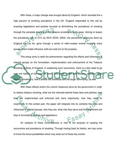 Tobacco Smoking Policies in England