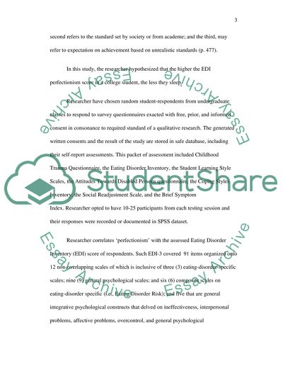 Perfectionism Indirect Correlation With Hours of Sleep at Night
