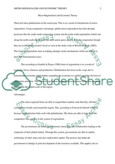 Microregionalism and Economic Theory