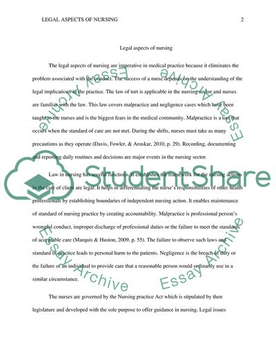 Legal Aspects of Nursing