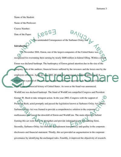 The Unintended Consequences of the Sarbanes Oxley Act