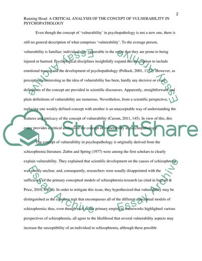 The Concept of Vulnerability in Psychopathology