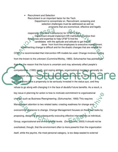 Organizational Change: present culture of CF&Fs Tech