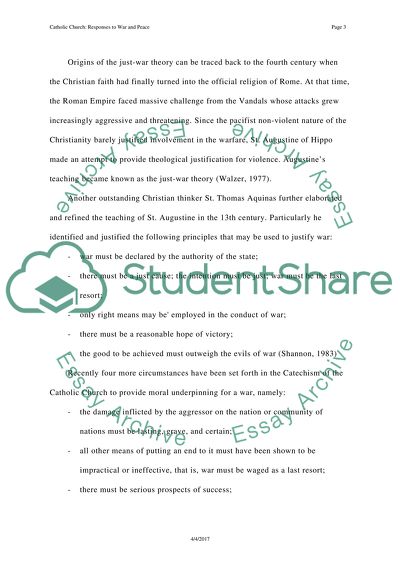 Catholic Church: Responses to War and Peace