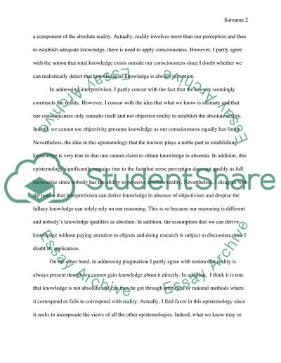 Personal Reflection on Epistemologies