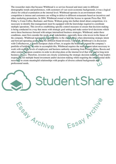 Management, Organisational Culture and Industrial Relations in Whitbread Plc