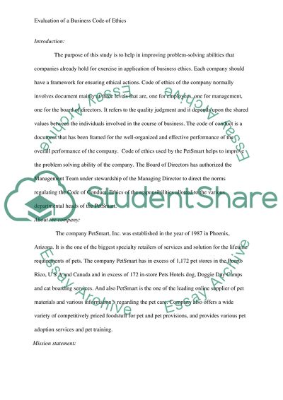 Evaluation of a Business Code of Ethics