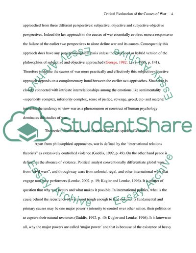 Critical Evaluation of the Causes of War and the Conditions of Peace