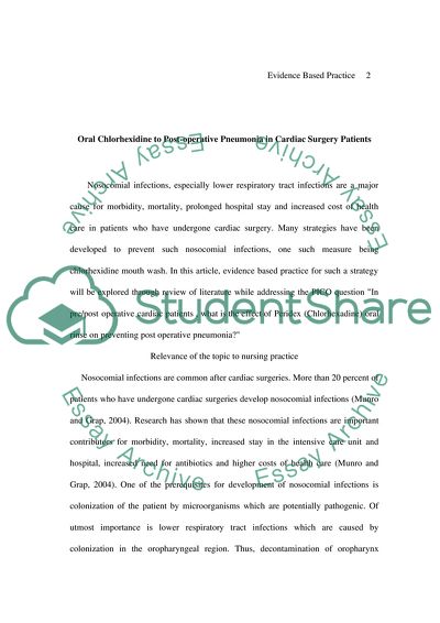 Oral Chlorhexidine to Post-operative Pneumonia in Cardiac Surgery Patients: Evidence-based Practice