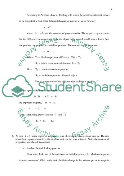 Analyse and model engineering situations and solve problems using Ordinary differential equations