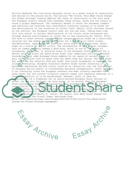 Response of EU Crisis: This Week Could Change the Global Economy Articleby Smith