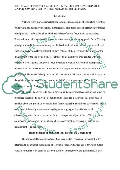 Impact of Private Sector Review Audit Firms on the Public Sector Government