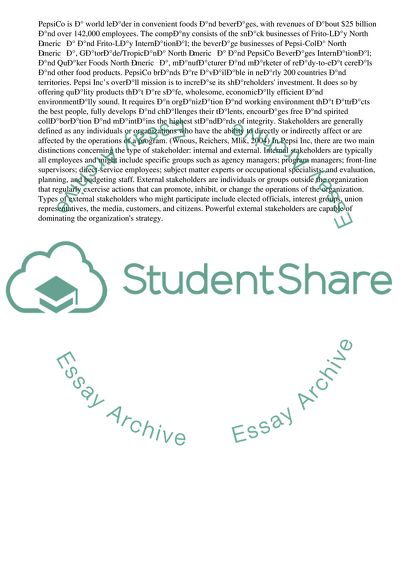 Orgnistionl Context of PEPSI: Stkeholders and Orgnistionl Culture