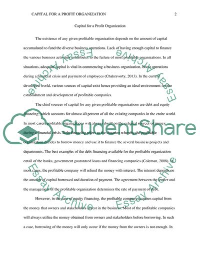 CAPITAL FOR A PROFIT ORGANIZATION