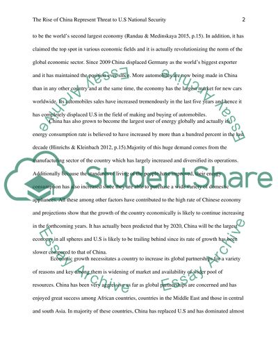 The Rise of China Represents a Threat to the US National Security