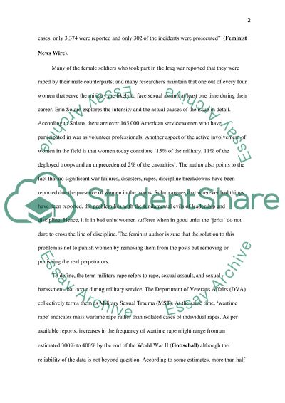 Feminist Concern over Military Sex Assault