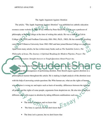 Analysis of The Apple Argument Against Abortion Article by Peter Kreeft