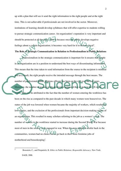 The Role of Strategic Communication in Relation to Professionalism in Public Relations