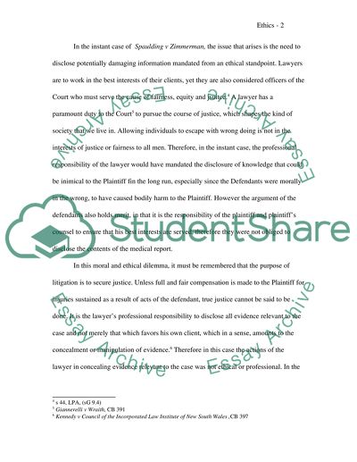 Moral and Ethical Dilemma in the ase of Spaulding v Zimmerman